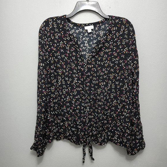 J. Jill Tops - J.jill women's blouse top size L floral black long sleeve missing a butt…